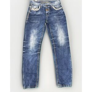 Cipo & Baxx Men's Regular Fit Jeans W32 L34 Blue Distressed Embroidered Turkey